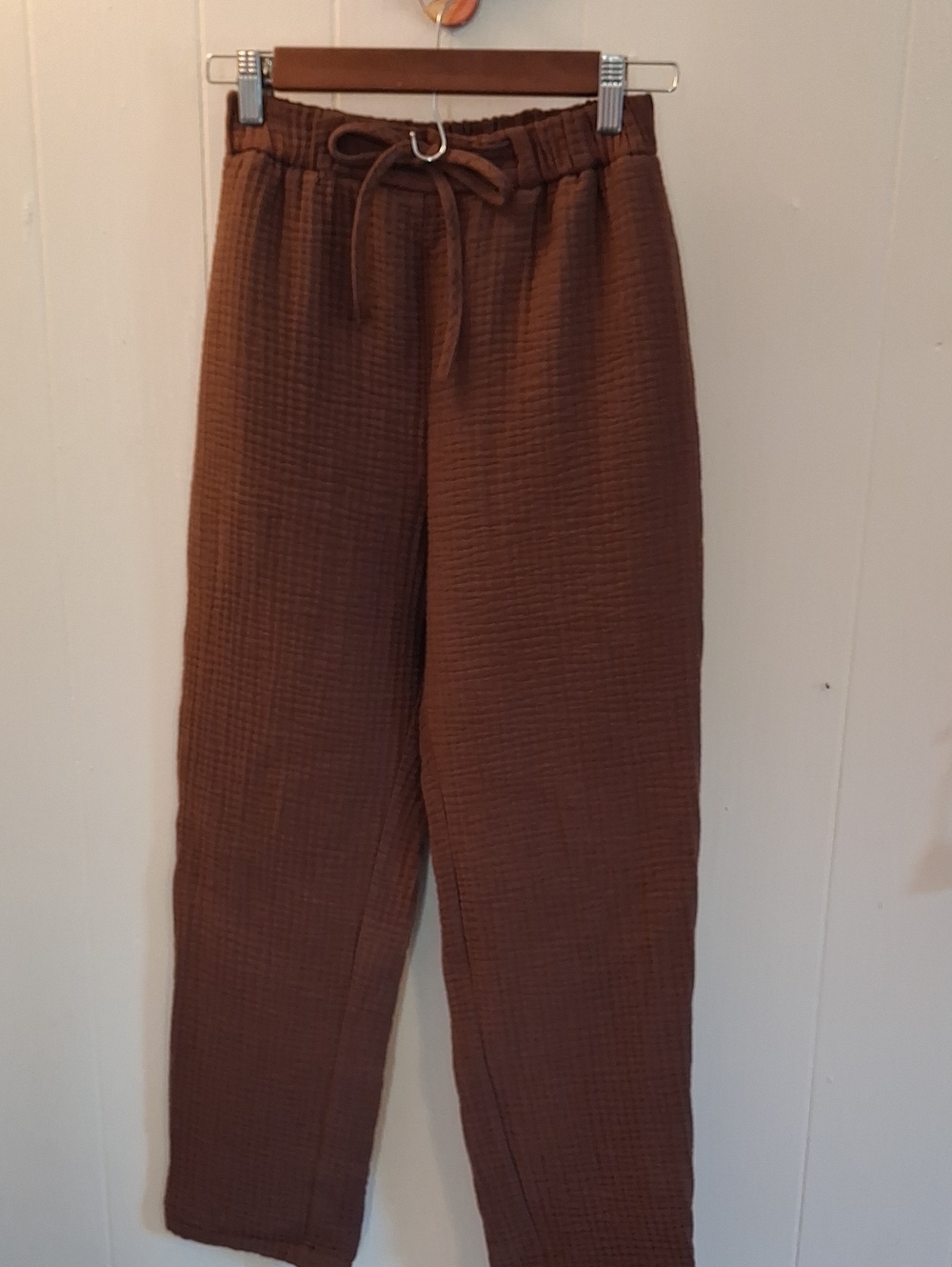 Zara Women's Casual Drawstring Textured Pants in Brown Perfect Fall Piece!